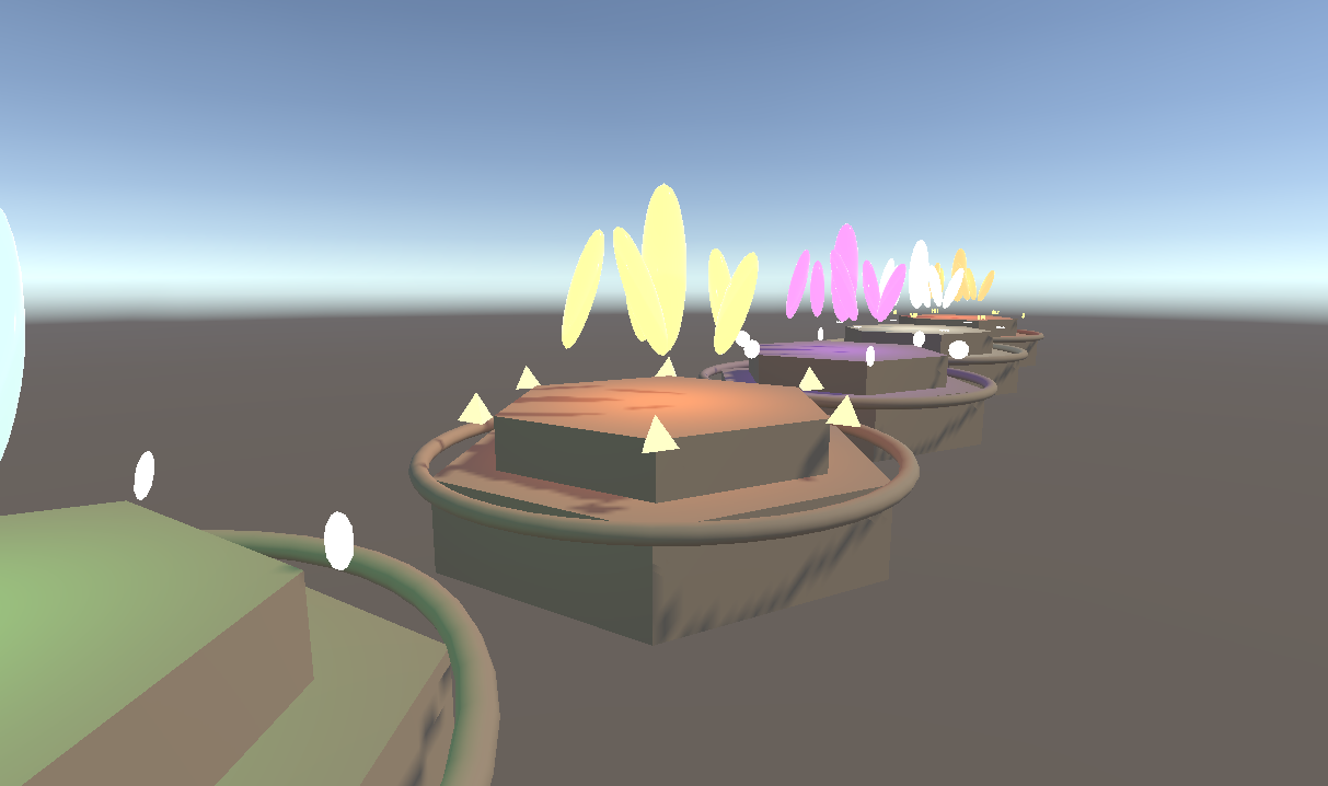 Close-up of the Dwergar EssenceNode, copper-amber crystals with triangular mountain-peak runes visible around the plinth rim